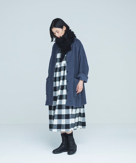 -M-［medium］ブロックチェックワンピース Mia / ホワイト×ブラック