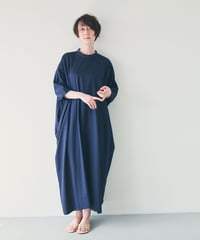 -M-［medium］リヨセルサテンワンピース Selma / ネイビー