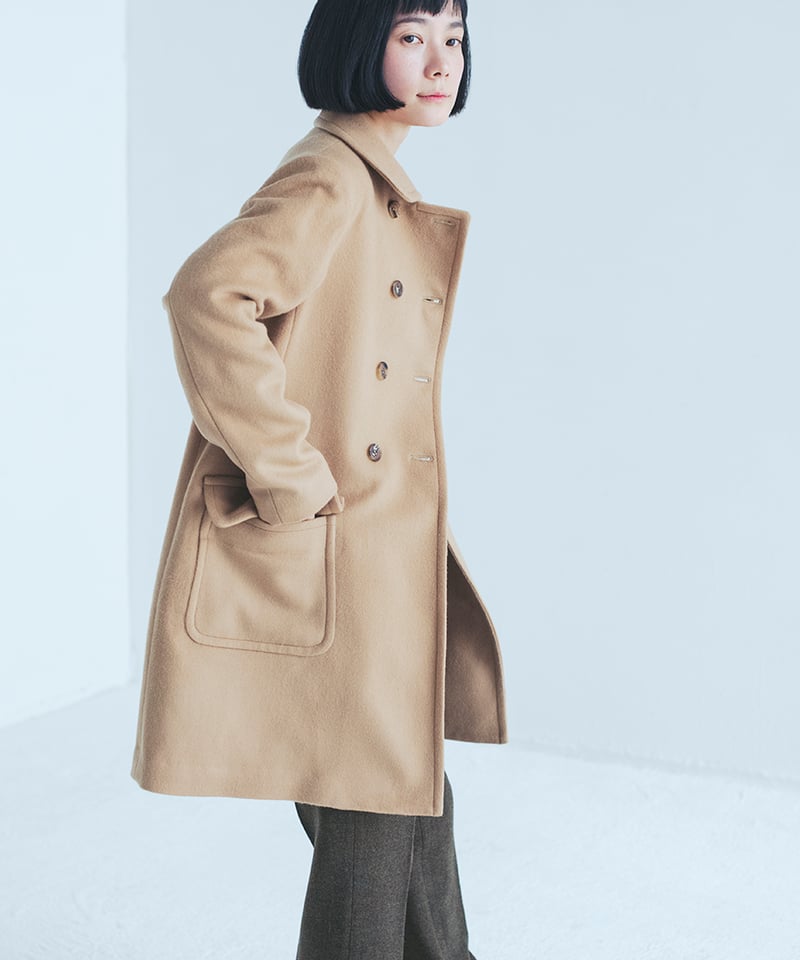 ADOLFO DOMINGUEZ ガウンコート 38 キャメル ウール混 フェイクスエードクロスオーバーコート