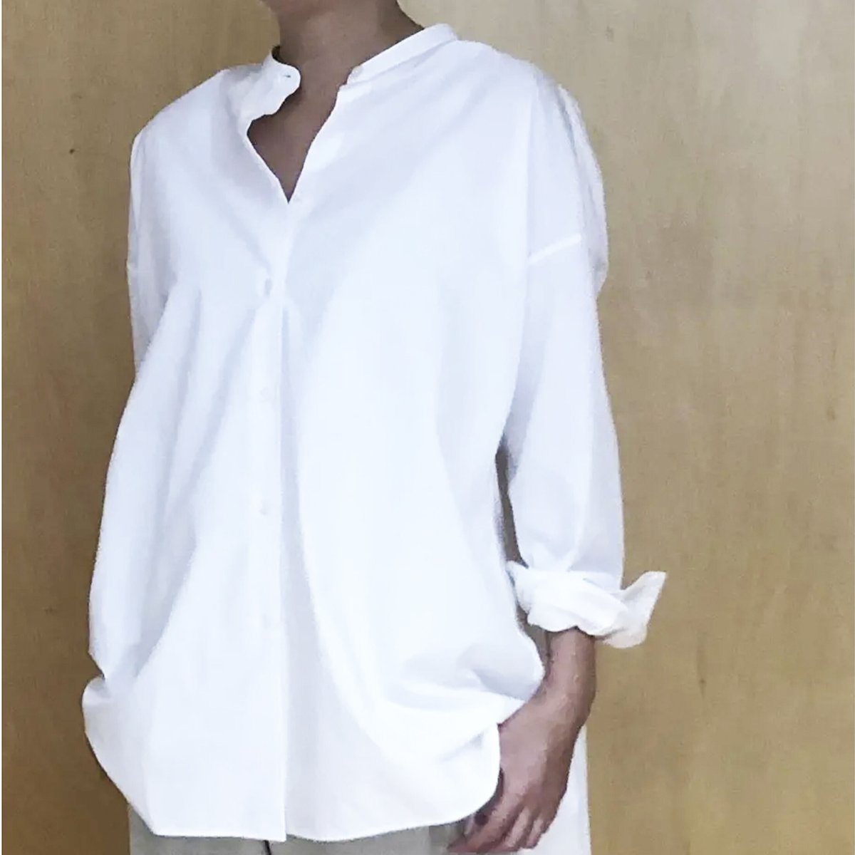 R&D.M.Co-オズプリントスタンドカラーロングシャツ美品♪ R&D.M.Co- オズプリントスタンドカラーロングシャツ コットン