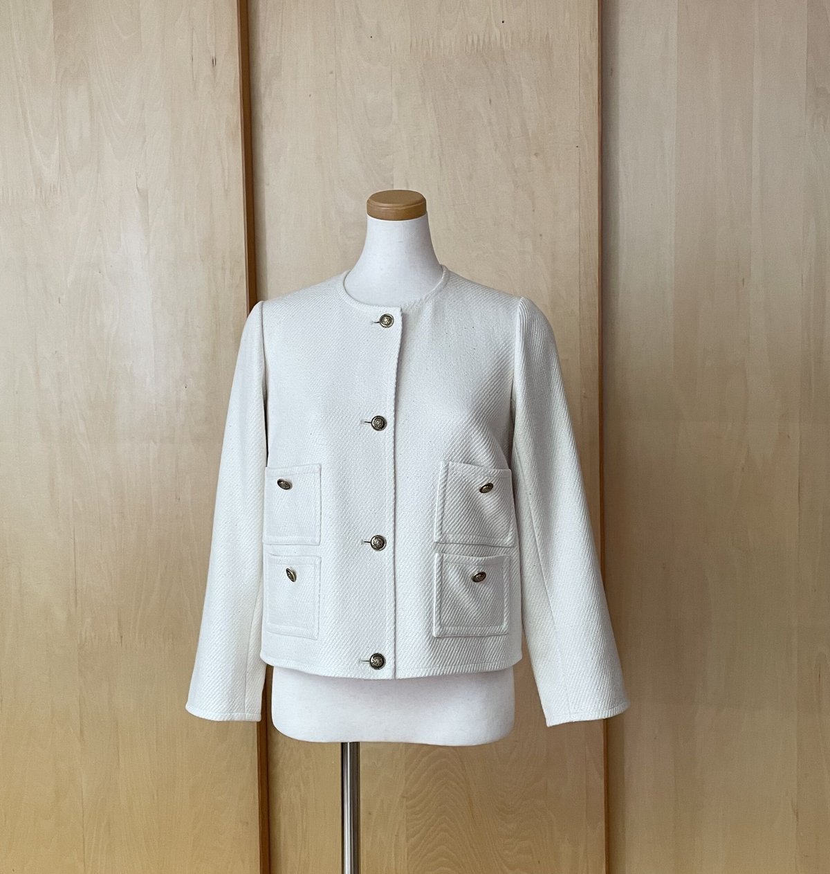 M-［medium］コットンツィードノーカラー ジャケット Harriet / オフ  