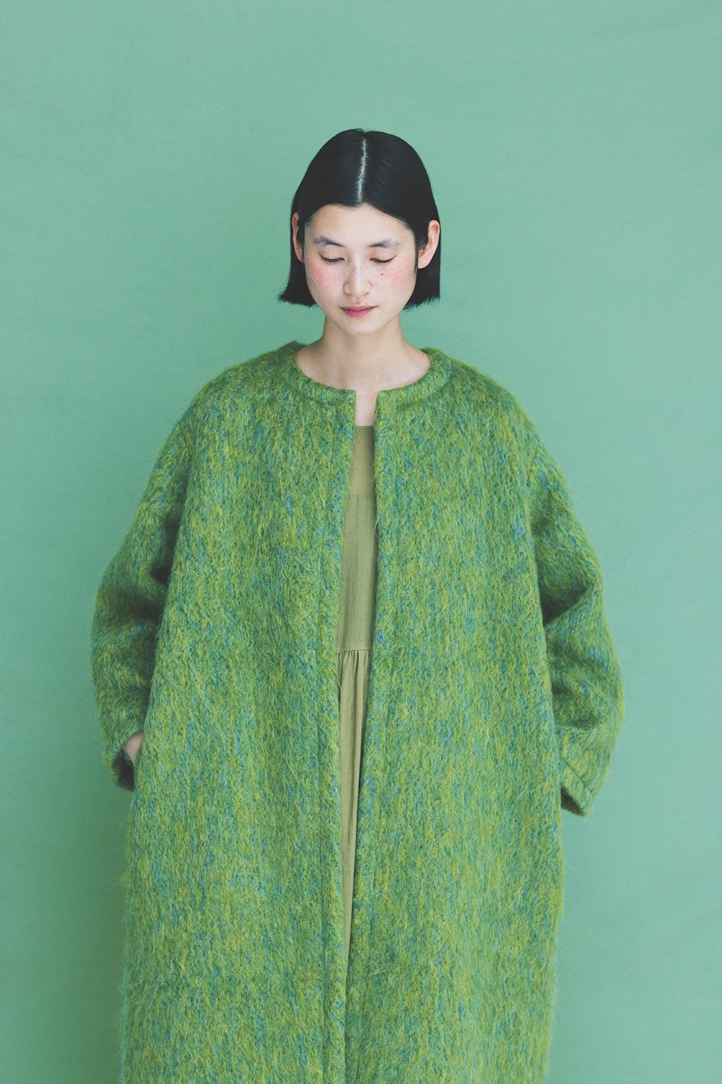 M-［medium］モヘアシャギーロングコート Holly / グリーン | days