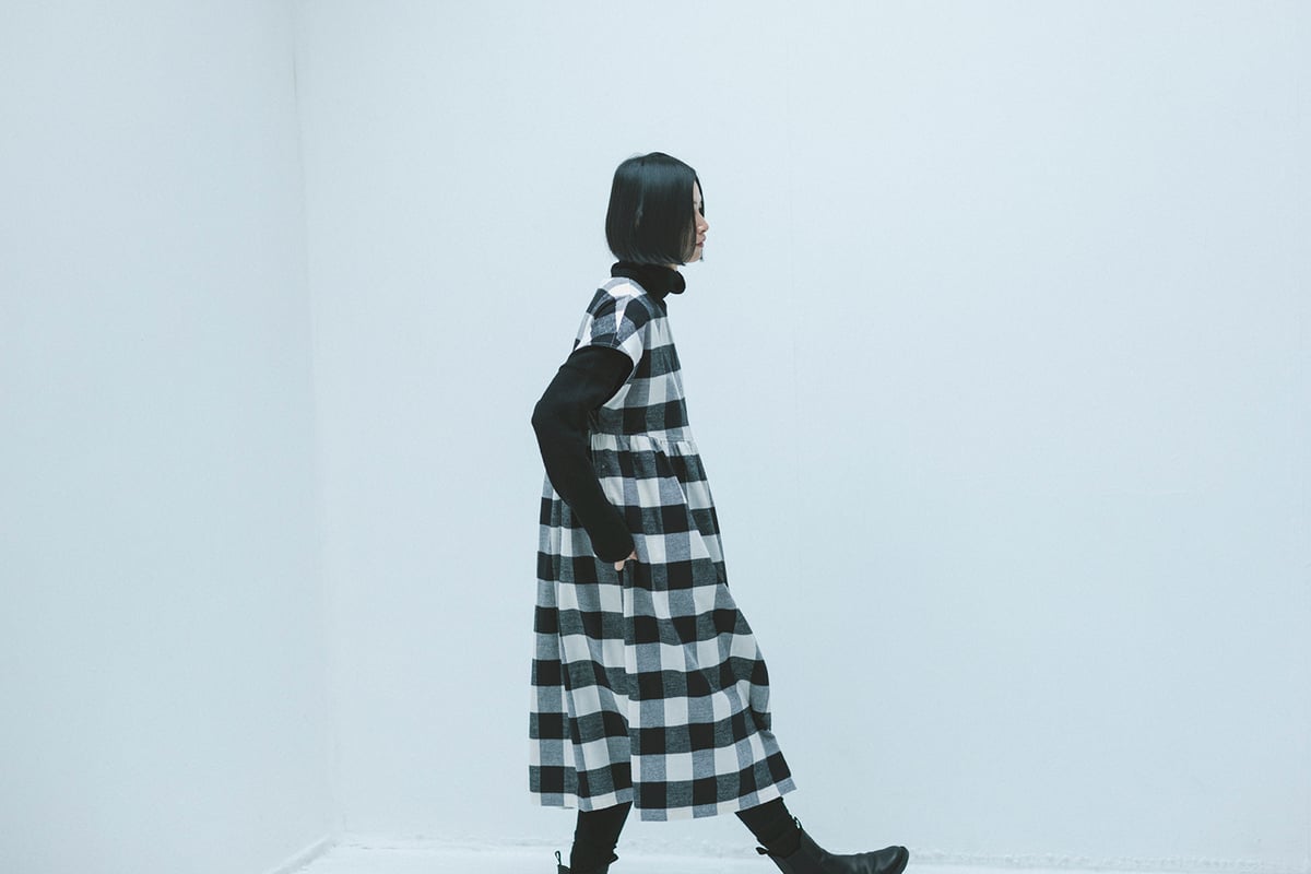 M-［medium］ブロックチェックワンピース Mia / ホワイト×ブラック | days