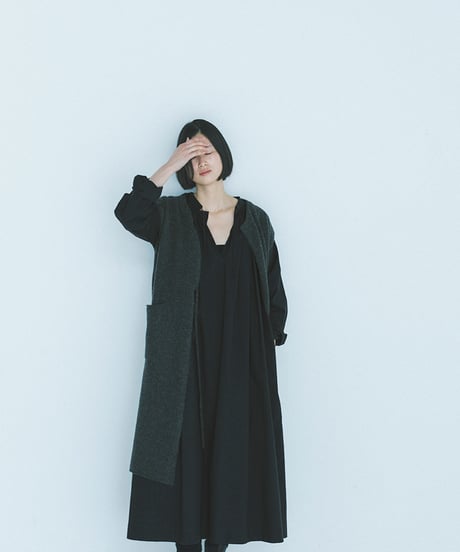 -M-［medium］ウールカシミヤロングジレ Vervain / チャコール