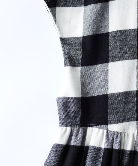 -M-［medium］ブロックチェックワンピース Mia / ホワイト×ブラック