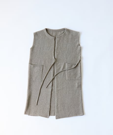 -M-［medium］ウールカシミヤロングジレ Vervain / ベージュ