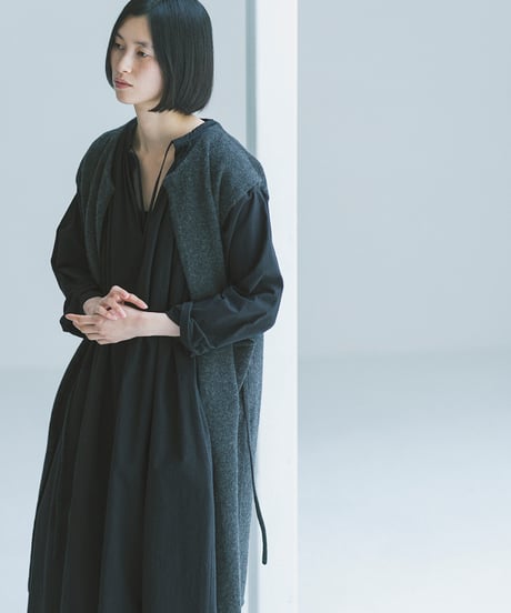 -M-［medium］ウールカシミヤロングジレ Vervain / チャコール