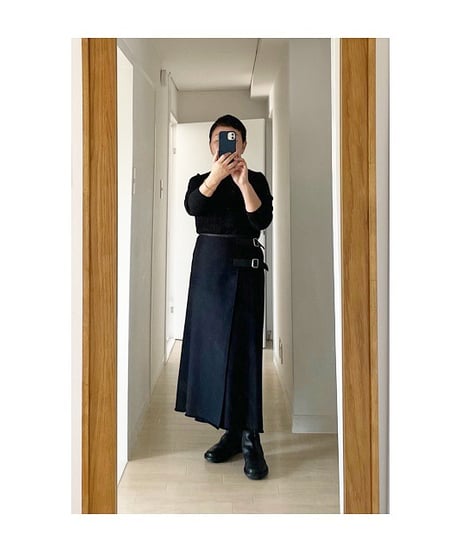 -M-［medium］コットンツィードラップスカート margot / ブラック