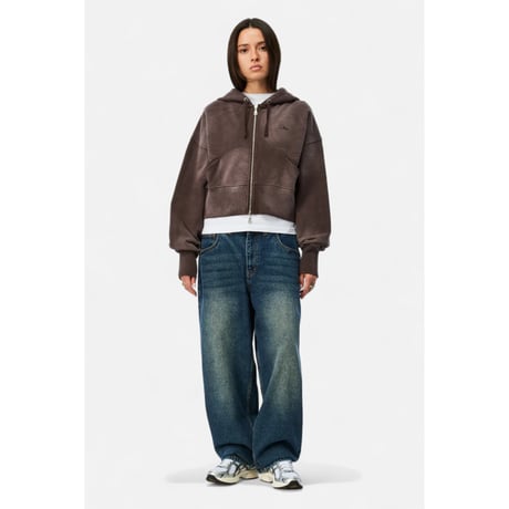 Dime / Cropped Zip Hoodie (Brown Washed)