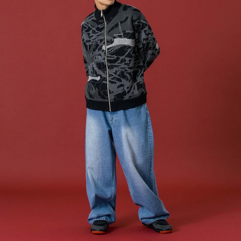 XLARGE | GEOMETRIC ZIP UP KNIT SWEATER(BLACK) |