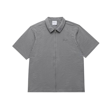 GRAND COLLECTION / SEERSUCKER SHORT SLEEVE ZIP UP SHIRT (GREY)