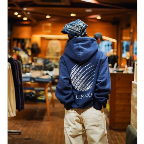 HELLRAZOR / LEAF PAISLEY LOGO PULLOVER HOODIE (NAVY BLUE)