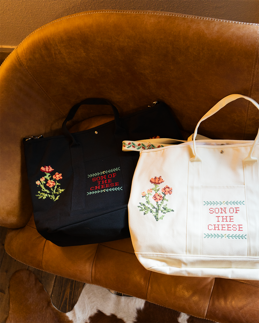 SON OF THE CHEESE |Cross Stitch Canvas Bag(BLAC