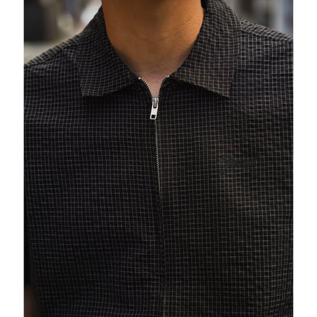 GRAND COLLECTION / SEERSUCKER SHORT SLEEVE ZIP UP SHIRT (BLACK)