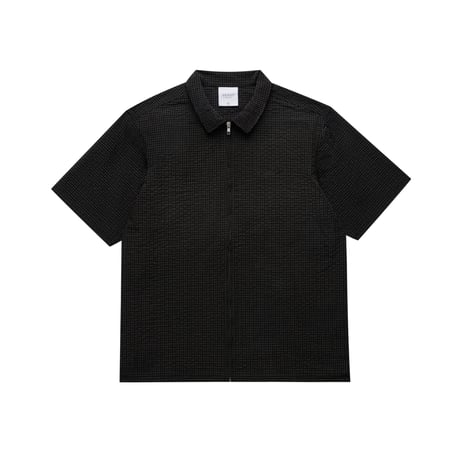 GRAND COLLECTION / SEERSUCKER SHORT SLEEVE ZIP UP SHIRT (BLACK)