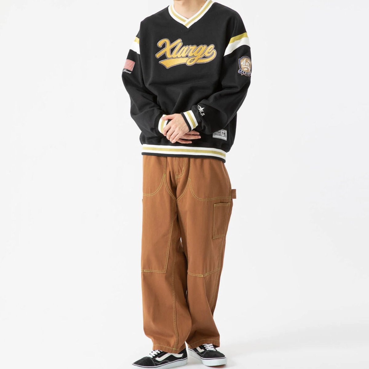 XLARGE|BASEBALL LOGO EMBROIDERED V NECK SWEATSH...