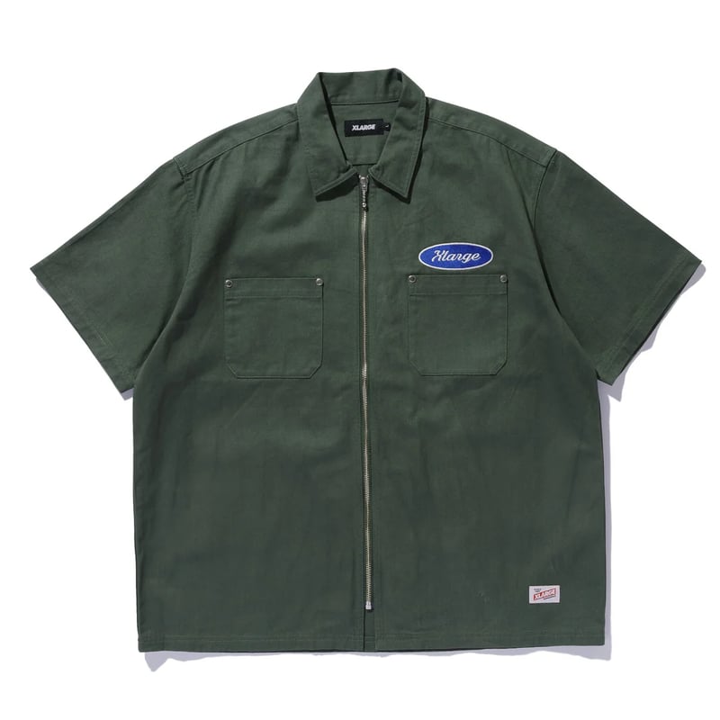 XLARGE | ZIP UP S/S WORK SHIRT(GREEN) | T.F.L o XLARGE | ZIP UP S/S WORK SHIRT(GREEN) | T.F.L o