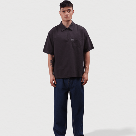 VICTORIA HK / SEERSUCKER QUARTER ZIP SHIRT(BLACK)