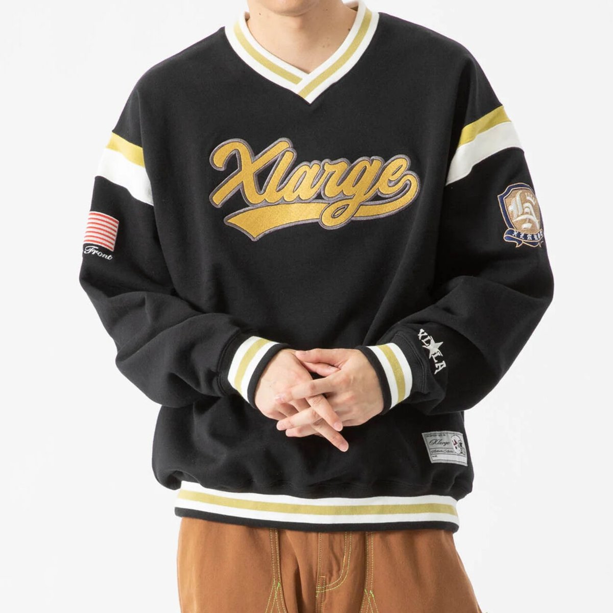 XLARGE|BASEBALL LOGO EMBROIDERED V NECK SWEATSH...