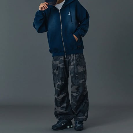 XLARGE | FADED WAFFLE ZIP UP HOODED SWEATSHIRT(NAVY)