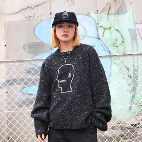 BRAIN DEAD | LOGOHEAD ALPACA CREWNECK SWEATER(CHARCOAL)