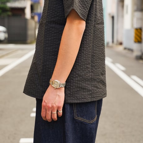GRAND COLLECTION / SEERSUCKER SHORT SLEEVE ZIP UP SHIRT (BLACK)
