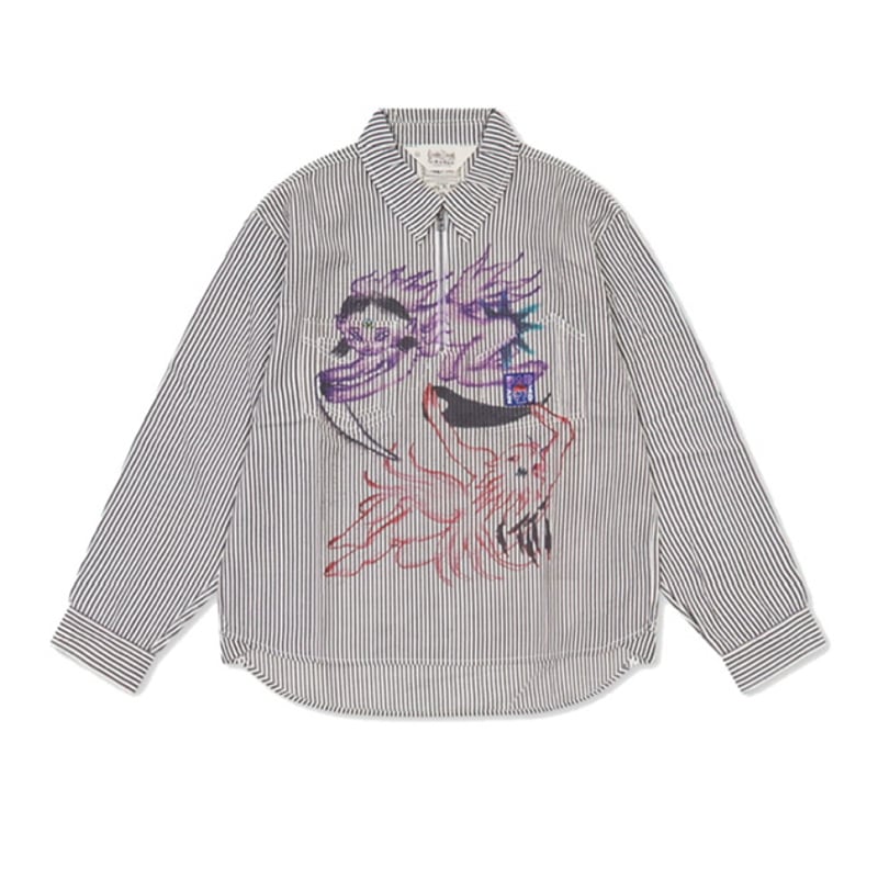 BRAIN DEAD | ANGEL STRIPED HALF ZIP WORK SHIRT