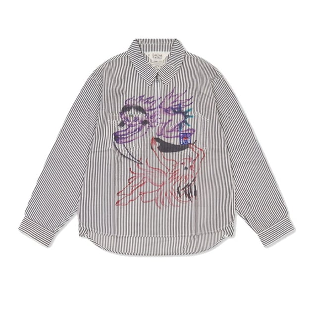 BRAIN DEAD | ANGEL STRIPED HALF ZIP WORK SHIRT