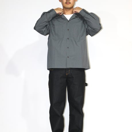 BE-SHARE |Open Collar Check L/S Shirt(Grey)