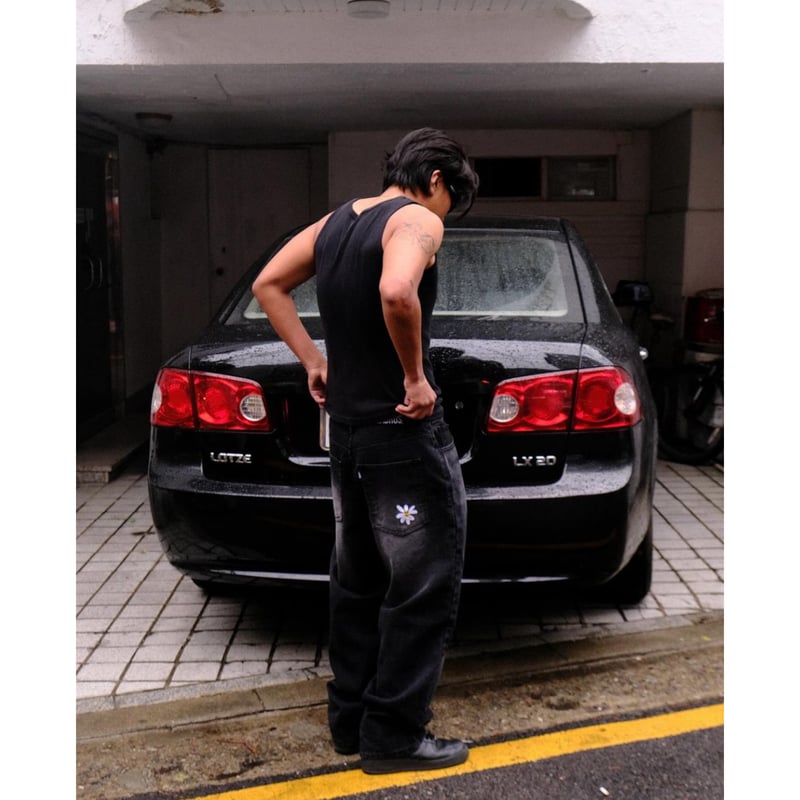 LABROS / Smart Daisy Cat Brush Baggy Jeans (Bla