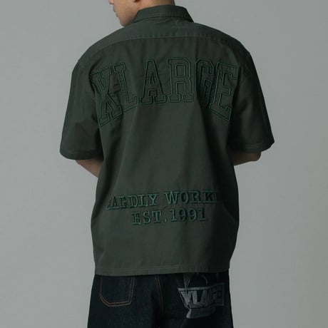 XLARGE | ZIP UP S/S WORK SHIRT(OLIVE)