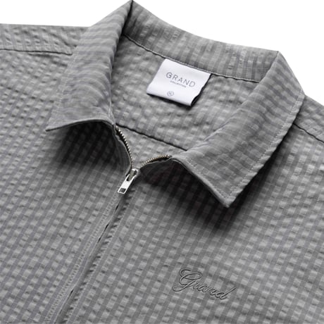 GRAND COLLECTION / SEERSUCKER SHORT SLEEVE ZIP UP SHIRT (GREY)