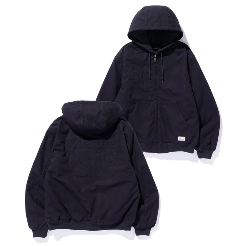 XLARGE | EMBOSSED OLD ENGLISH HOODED WORK JACKE XLARGE | EMBOSSED OLD ENGLISH HOODED WORK JACKE