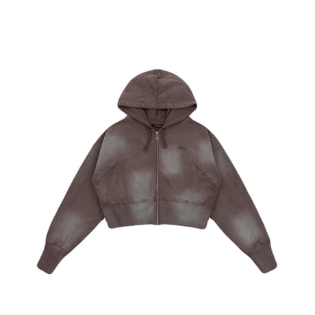 Dime / Cropped Zip Hoodie (Brown Washed)