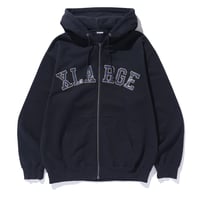 XLARGE | PERFORATED LEATHER LOGO ZIP UP HOODED SWEATSHIRT(BLACK)