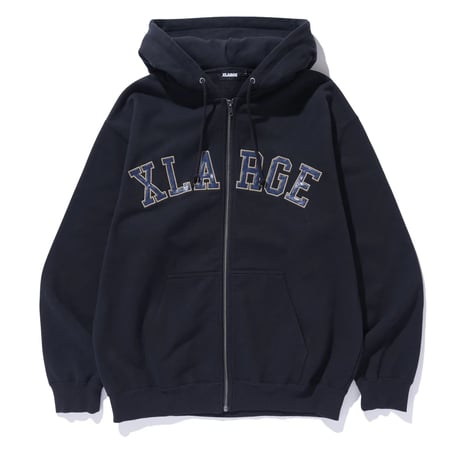 XLARGE | PERFORATED LEATHER LOGO ZIP UP HOODED SWEATSHIRT(BLACK)