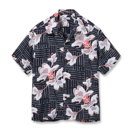 SUN SURF / RAYON HAWAIIAN SHIRT "WHITE GINGER" (BLACK)