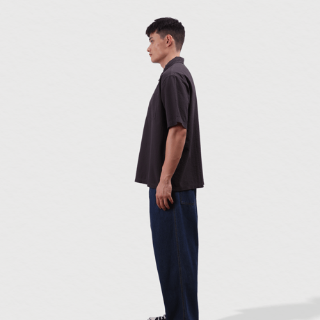 VICTORIA HK / SEERSUCKER QUARTER ZIP SHIRT(BLACK)
