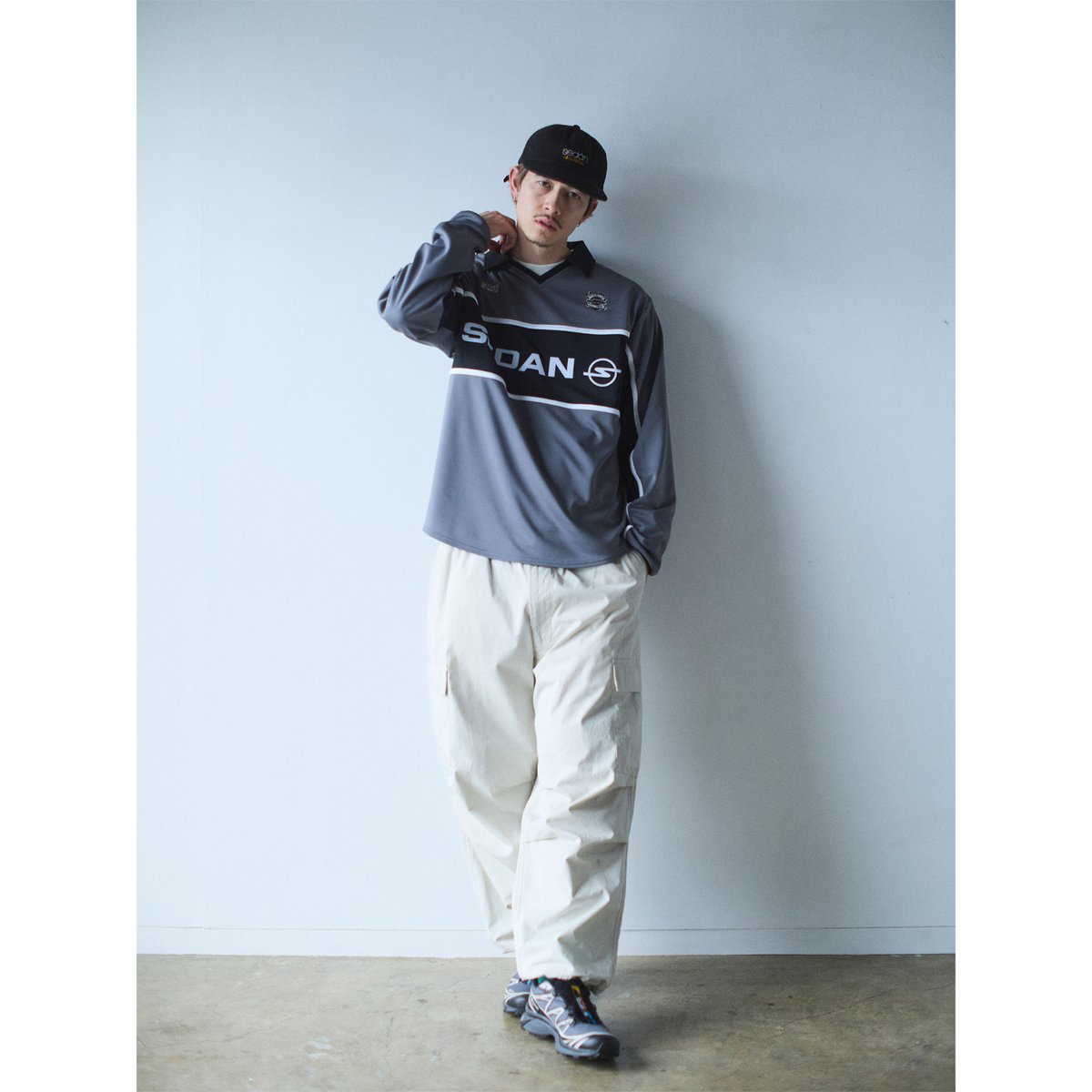 champion ブルーゲームシャツ　HARBAUGH 4番 Champion/3/4Sleeve Football T-Shirt（チャンピオン