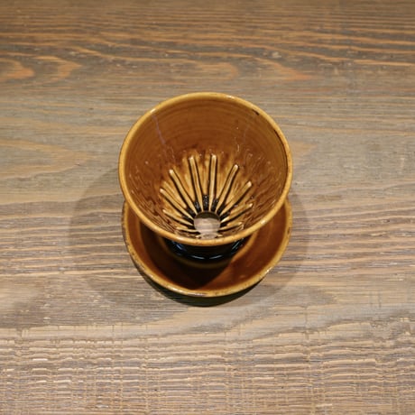 陶器の１点ものドリッパー　#黄＆コーヒー豆セット（送料無料）