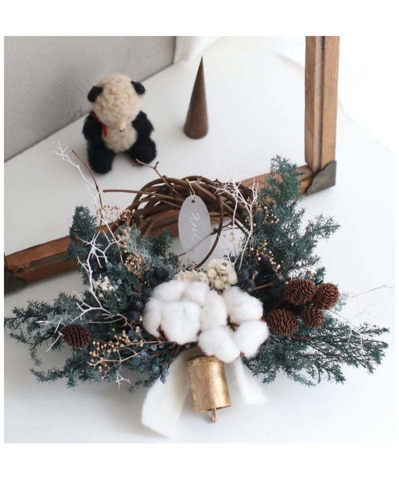 Christmas　クリスマスリース　コットンフラワー　冬　ナチュラルリース 玄関リース ブラウンコットンリース 秋リース、大きめリース