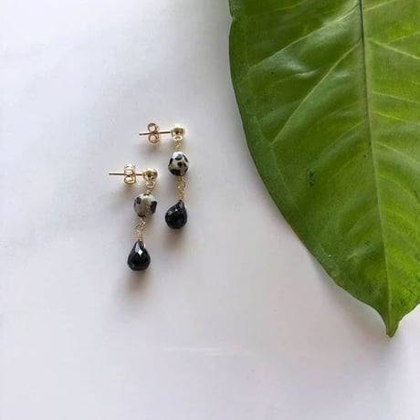 Dalmatian jasper × Black spinel 14kgf earrings