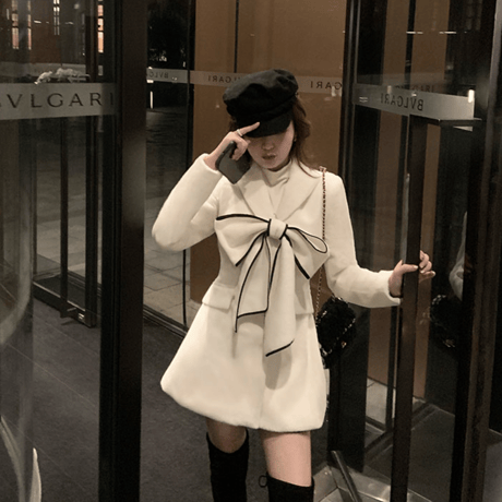 Front big ribbon dress coat（No.050108）【white】