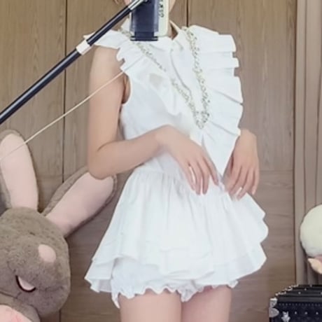 Dolly frill bijou line mini dress（No.050569）【white】