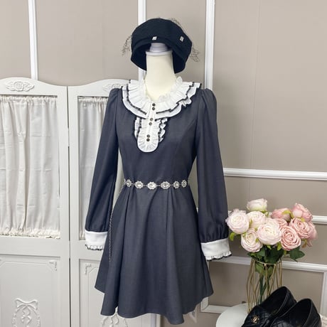 Classical frill tack dress（No.041135）