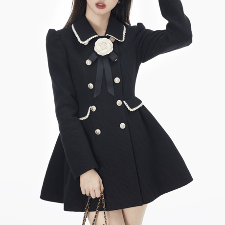 即納♡Camellia broach dress coat（No.041114）【black】
