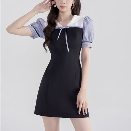 Sailor collar elegant stripe dress（No.050586）