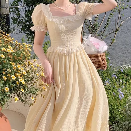 Sweet pastel flare long dress（No.050616）【yellow】