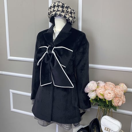 一部即納♡Front big ribbon dress coat（No.050108）【black】