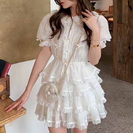 Fairy frill tiered dress（No.050431）【white】